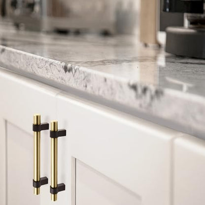 Design House Emery Cabinet Pull, 128mm, Satin Gold, Matte Black - color: Satin Gold/Matte Black, size: 5-1/16" Pull 5-Pack, style: Emery
