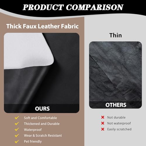 Faux Leather Vinyl Upholstery Fabric by The Yard 1.3mm Thick 1 Yard 55"x36" - color: Black, size: 1 Yard