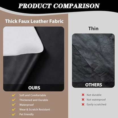 Faux Leather Vinyl Upholstery Fabric by The Yard 1.3mm Thick 1 Yard 55"x36" - color: Black, size: 1 Yard