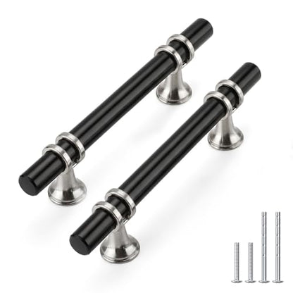Rergy 10 Pack 3-3/4 Inch Hole Center Black and Silver Cabinet Pulls - color: Black&Brushed Nickel, size: 3-3/4in Hole Center(96mm)