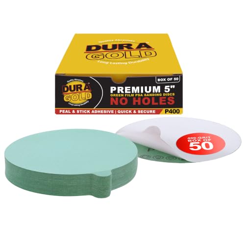 Dura-Gold Premium 5" Green Film PSA Sanding Discs - 400 Grit (Box of 50) - size: 400-Grit