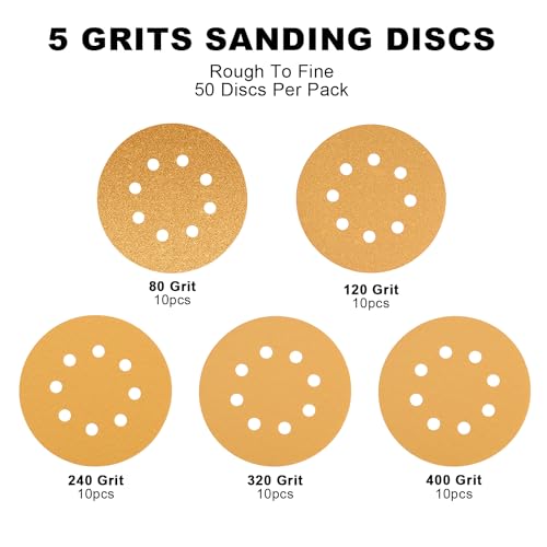 AEROPRO Tools 5 Inch Sanding Discs Hook and Loop, 80/120/240/320/400 Grit