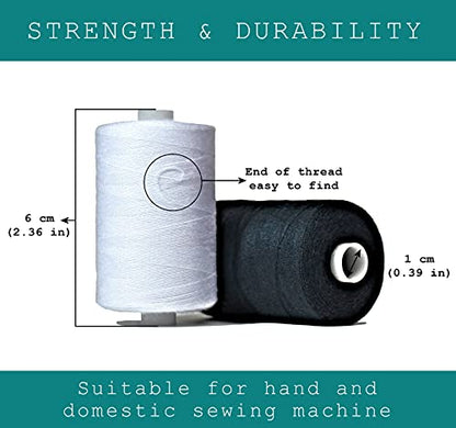 BlesSew Gray Sewing Threads - 10 Large Spools of Polyester Thread for Hand, Quilting & Sewing Machine - Grey Shades Plus Black & White - 1000 Yards Per Spool - color: Gray-Black-White