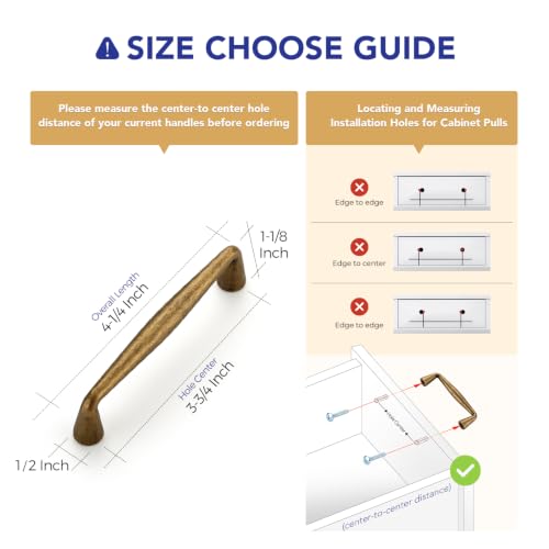 Ravinte Antique Brass Cabinet Handles Solid Handles,3-3/4 Inch,10 Pack - color: Antique Brass, size: 3-3/4 Inches Hole Center