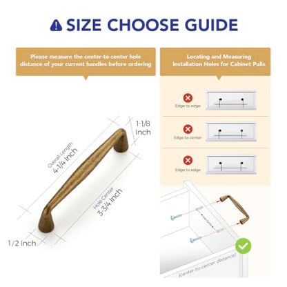 Ravinte Antique Brass Cabinet Handles Solid Handles,3-3/4 Inch,10 Pack - color: Antique Brass, size: 3-3/4 Inches Hole Center