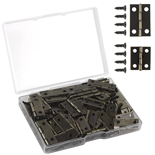VIPMOON 70PCS Small Hinges for Wooden Box with 300 Tiny Screws, Mini Brown Hinges, Folding Butt & Hardware, 2 Sizes for DIY Small Crafts/Jewelry Box - color: Bronze, size: 24 x 16mm & 18 x 15mm