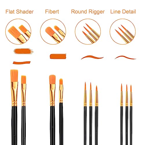 AROIC Acrylic Paint Brush Set, 2 Packs / 20 pcs Nylon Hair Brushes - size: 20pcs-black