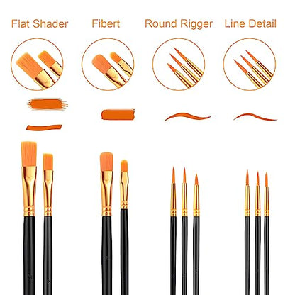 AROIC Acrylic Paint Brush Set, 2 Packs / 20 pcs Nylon Hair Brushes - size: 20pcs-black