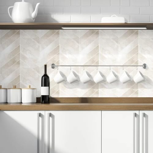 Alwayspon 10 Sheets 9"x11.4" 3D Beige Vinyl Backsplash Tiles, Self-Adhesive Peel and Stick Wall Tile Stickers Stick on Subway Tiles for Kitchen Bathroom Wall - color: Beige