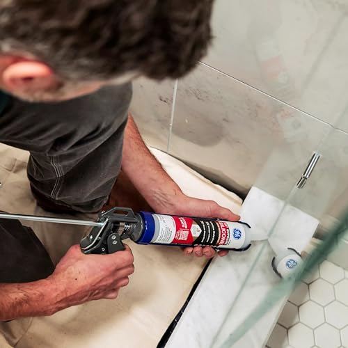 GE Supreme Silicone Caulk for Kitchen & Bathroom, White, 10 fl oz Cartridge, 1 Pack - 100% Waterproof Silicone Sealant, 7X Stronger Adhesion, Shrink & Crack Proof - color: White, size: Pack of 1