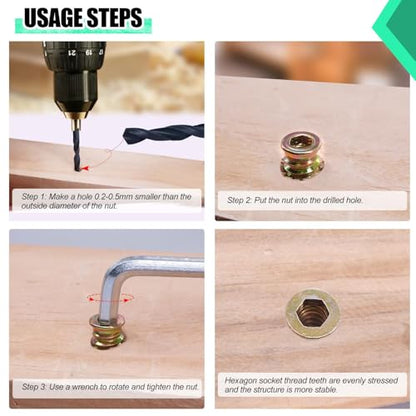 Twidec/30 Sets 1/4-20x15mm Threaded Inserts for Wood Furniture Screw Nut Kit Bolt Fastener Connector with 1/4-20x20mm Screw-in Nuts and Hex Wrench N-083-30set - size: 1/4-20x 15mm