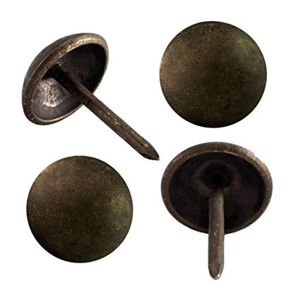 100-Pack Upholstery Tacks - 7/16 inch Decorative Furniture Nails for Chairs, Headboards, and DIY Decor - Dark Antique Brass Heavy Duty Furniture Pins - DX0511DAB