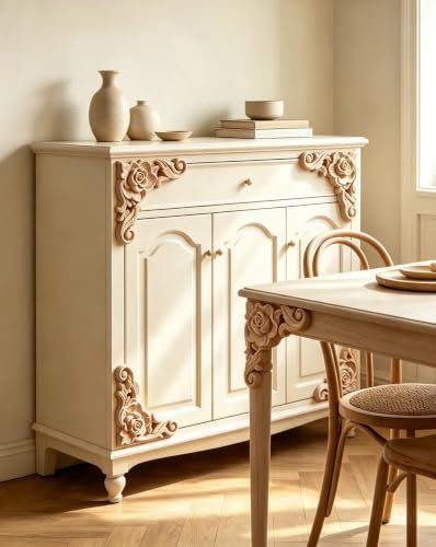 8 PCS Unfinished Wood Rosette Appliques Onlays, 6cm/2.36" DIY Corner Carving Decals for Cabinet Dresser Wardrobe Wall Ceiling Chest