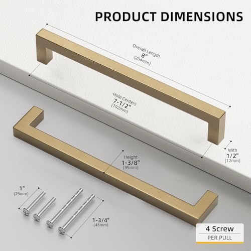 Goldenwarm 30 Pack 7-1/2 Inch Champagne Bronze Cabinet Pulls Kitchen Handle - size: 7-1/2in Hole Centers