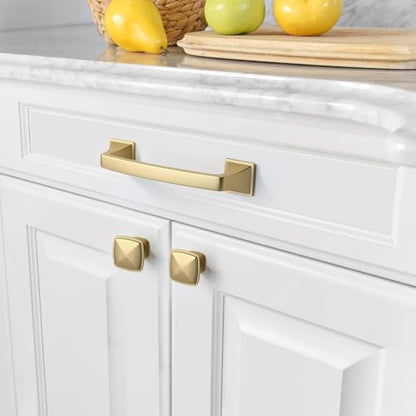 Amerdeco 10 Pack Brushed Gold Cabinet Pulls 3-3/4 Inch(96mm) Hole Center Cabinet Hardware Kitchen Cabinet Handles for Bathroom Drawer Pulls ZH0002 - color: Gold, size: 3.75" hole center