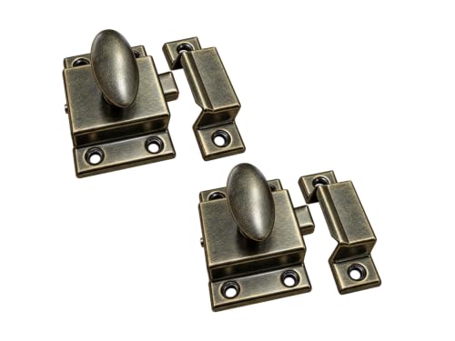 QCAA Oval Turn Cabinet Latch, for Cupboard & Other Furniture, Small, Antique Brass, Made in Taiwan, 2 Pack - color: Antique Brass, size: 2pack-small