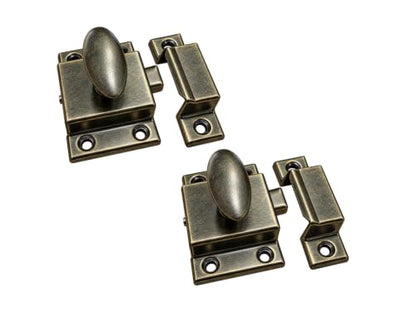 QCAA Oval Turn Cabinet Latch, for Cupboard & Other Furniture, Small, Antique Brass, Made in Taiwan, 2 Pack - color: Antique Brass, size: 2pack-small