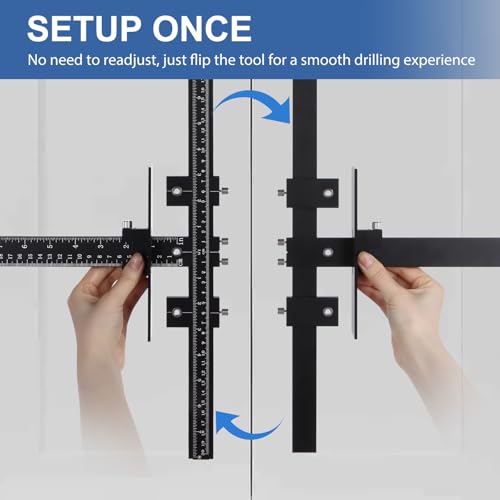 14-Piece Cabinet Hardware Jig Tool Set, Black Aluminum Alloy Cabinet Handle Jig & Drill Guide Template for Drawer Knobs, Door Pulls, Cabinet Handle Template & Hinge Adjustment Tool - color: Black