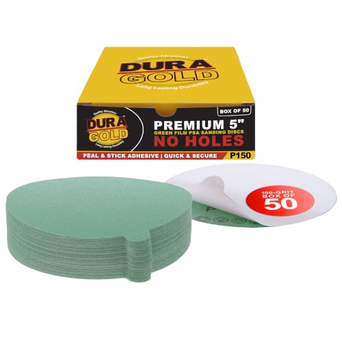 Dura-Gold Premium 5" Green Film PSA Sanding Discs - 150 Grit (Box of 50) - size: 150-Grit
