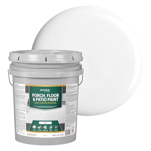 EVOLVE Porch & Floor Paint (White) 5-Gallon – Durable, Scratch-Resistant, Multi-Surface Interior & Exterior Floor Coating, Low VOC, Fade & Weather Resistant - color: White, size: 640 Fl Oz (Pack of 1)