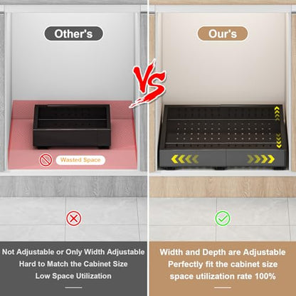 Fokyfok Pull out Cabinet Organizer,11"-16"W,17"-24"D,Expandable,Adhesive - color: Black, size: (11"W-16"W)X(17"D-24"D)