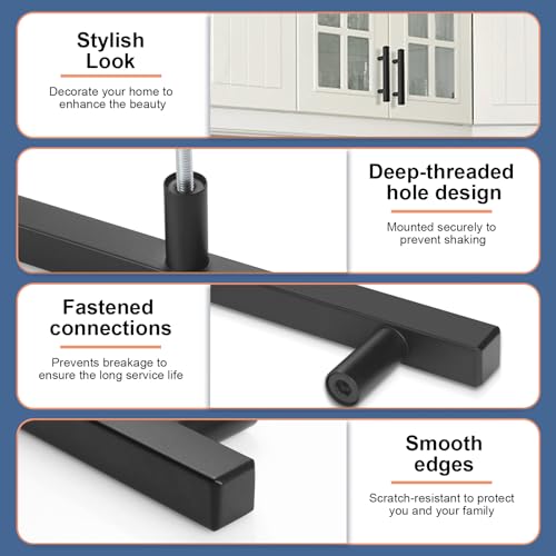 AEEKEL 30 Pack Matte Black Kitchen Cabinet Handles, 5" Length Drawer Pulls - color: Matte Black, size: 3 In Hole Center