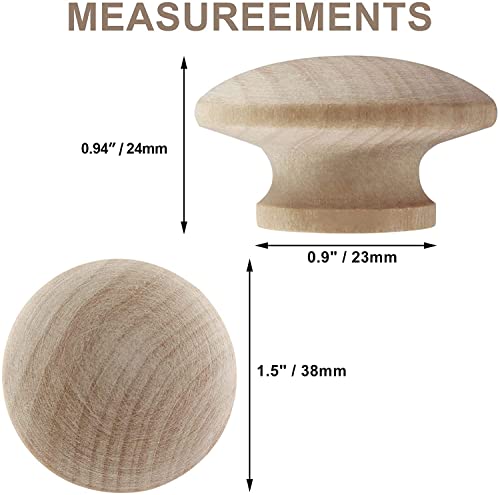 Murtenze 1-1/2 Inch Wood Knobs Unfinished Round Mushroom Shape 10 Pack - size: 10 PCS 1-1/2