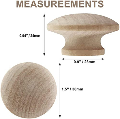 Murtenze 1-1/2 Inch Wood Knobs Unfinished Round Mushroom Shape 10 Pack - size: 10 PCS 1-1/2