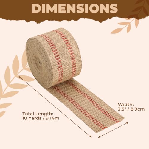 NATGAI 10 Yards x 3.5" Width Craft Jute Webbing Tape with Red Line - size: 3.5" x 10 Yards