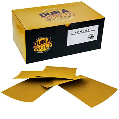 Dura-Gold Premium 1/4 Sheet Gold Sandpaper Sheets, 180 Grit (Box of 400) - size: 180-Grit