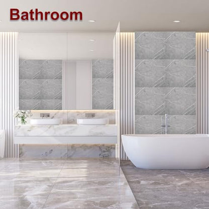 HARFINGTON 15pcs Peel and Stick Marble Tiles, Waterproof Wall Panel Backsplash, 12"x12" PVC Peel and Stick Shower Tiles for Bathroom, Kitchen, Living, Thunder Grey Design - style: Thunder Grey