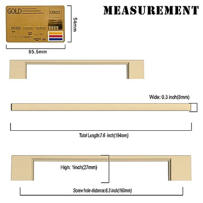 Amerdeco 10 Pack Brushed Brass Cabinet Pulls 6.3" - color: Brushed Brass, size: 6.3" hole center