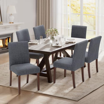 Upholstered Parsons Dining Chairs Set of 6, Modern Dining Room Chairs with Back, Fabric Kitchen Side Chairs with Wood Legs for Dinner Farmhouse Restaurant, Dark Grey - color: Dark Grey, size: Set of 6