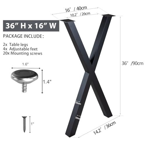 Taelakeni 36 Inch Table Legs Metal Desk Dinning Bar Table Legs with Adjustment Feet Pads, Set of 2 - color: Black, size: 36 IN
