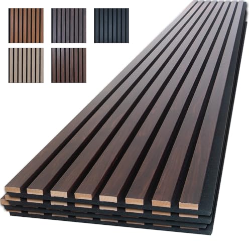 NeatiEase Wood Panels for Wall, 4-Piece 96" x 12.6" Soundproof Wood Slat Wall Panel for Interior Wall Decor Noise Cancelling, Wood Acoustic Wall Panels, Sound Absorbing Panel (Dark Walnut) - color: Dark Walnut, size: 96" x 12.6"