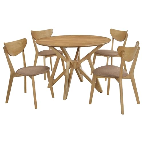Coaster Home Furnishings - Elowen - Wood - 5-piece Dining Set with Round Dining Table and Light Brown Upholstered Chairs - Dining Room & Kitchen - Walnut & Light Brown - 108440-S5