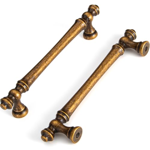 Liron Hardware 10 Pack Antique Brass 5 Inch Vintage Kitchen Cabinet Handles - size: 5 Inches (128mm) Hole Center