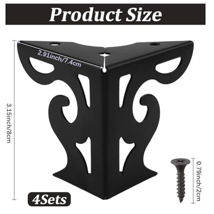 CRASPIRE 4Pcs Hollow Out Furniture Legs 3.15 Inch Set Black Artistic Metal Sofa for Table Cabinet Legs Dresser Feet Triangle Couch Shelf Repair Restoration Replacement Bookcase Wardrobe Bed - color: 4 Sets Black
