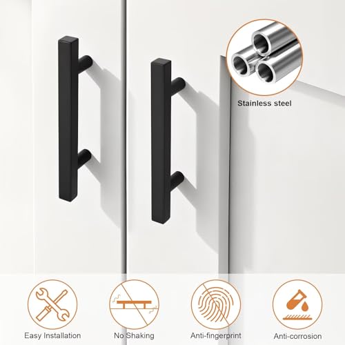 Probrico Matte Black Cabinet Handles & Pulls 3" Hole Centers Square 5 Pack - color: Black, size: Hole Center: 76mm(3inch)