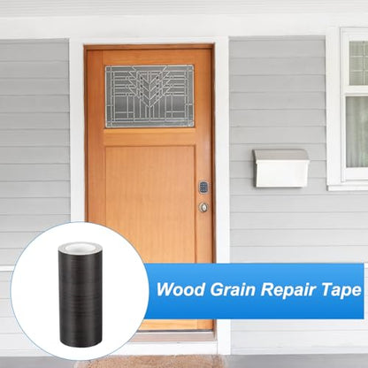 PATIKIL 6" X30' Self-Adhesive Wood Grain Repair Tape with Scraper Black Wood Grain