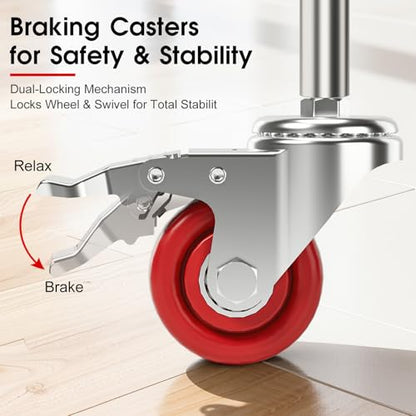 Caster Wheels, Threaded Stem Casters Set of 4 Heavy Duty,1/2"-16 x 1(Stem Diameter 1/2", Length 1"), Dual Locking Caster, Industrial Castor Wheels for Furniture,Carts - color: Silver-Red