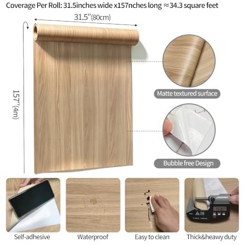 Light Wood Wallpaper Peeland Stick Wooden Contact Paper for Countertops - color: Light Brown, size: 31.5" x 157"