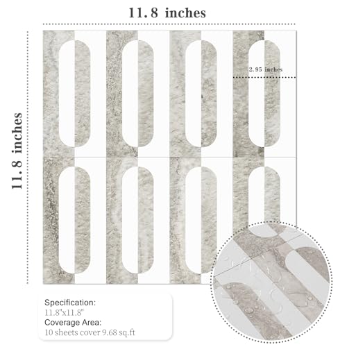 STICKGOO Peel and Stick Backsplash Tiles, 12 x 12 in, White/Beige - color: Pure White+Beige Slate