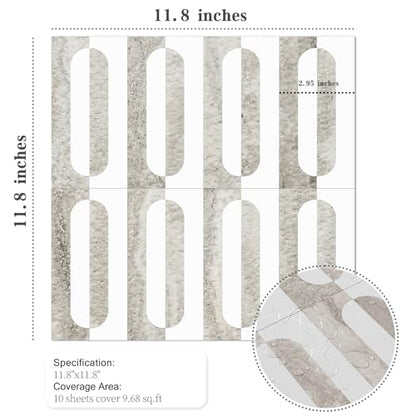 STICKGOO Peel and Stick Backsplash Tiles, 12 x 12 in, White/Beige - color: Pure White+Beige Slate