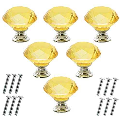 Akstore 6 Pcs Crystal Glass Cabinet Knobs 30mm Diamond Shape Drawer Kitchen Cabinets Dresser Cupboard Wardrobe Pulls Handles (30mm, Gold) - color: Gold, size: 30 mm