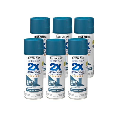 Rust-Oleum Painter's Touch 2X Ultra Cover Spray Paint, Nantucket Blue - color: Ultra Matte Nantucket Blue, size: 12 Ounce (Pack of 6)