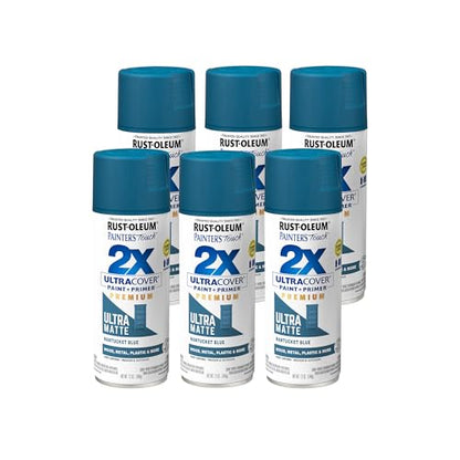 Rust-Oleum Painter's Touch 2X Ultra Cover Spray Paint, Nantucket Blue - color: Ultra Matte Nantucket Blue, size: 12 Ounce (Pack of 6)