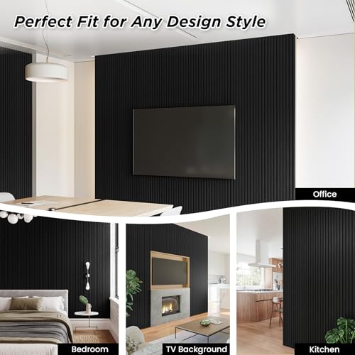SMARTSTANDARD 2 Pack 105.9" x 12.6" Wood Slat Wall Panels, Matte Black - color: Classic Black, size: 106" x 25.2"