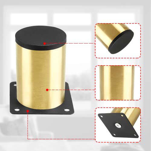 Gold Set of 4 Stainless Steel Furniture Legs 3 Inch/ 80 mm - size: 3 Inch