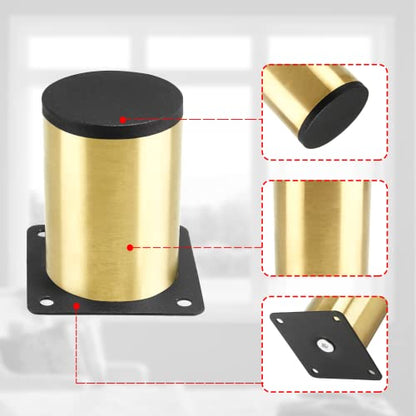 Gold Set of 4 Stainless Steel Furniture Legs 3 Inch/ 80 mm - size: 3 Inch